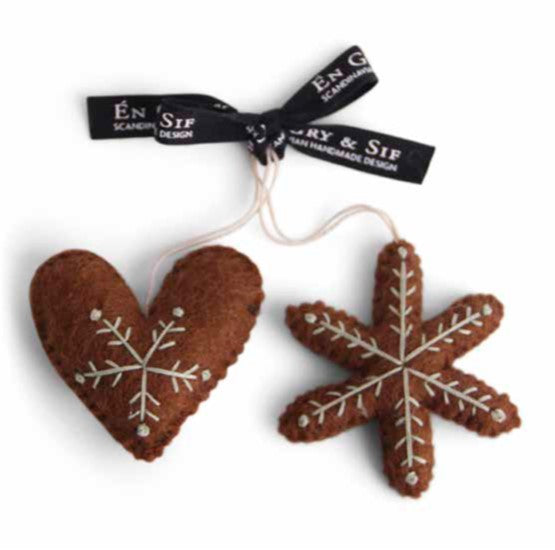 Gingerbread Cookie Felted Wool Ornaments - Set of 2
