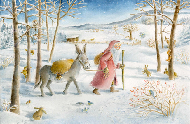 Saint Nicholas and the Donkey Advent Calendar Card