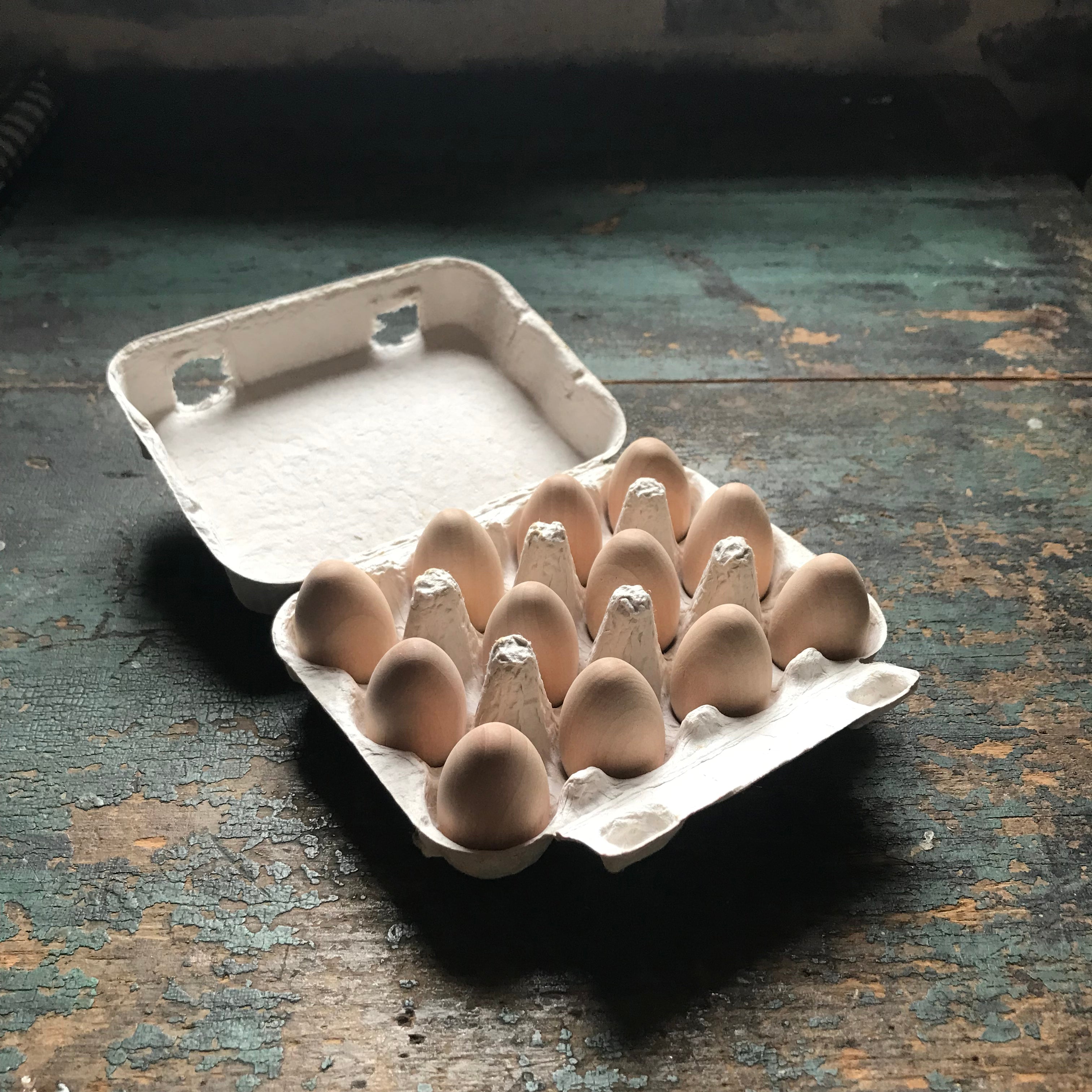 Wooden Quail Eggs in Carton - One Dozen