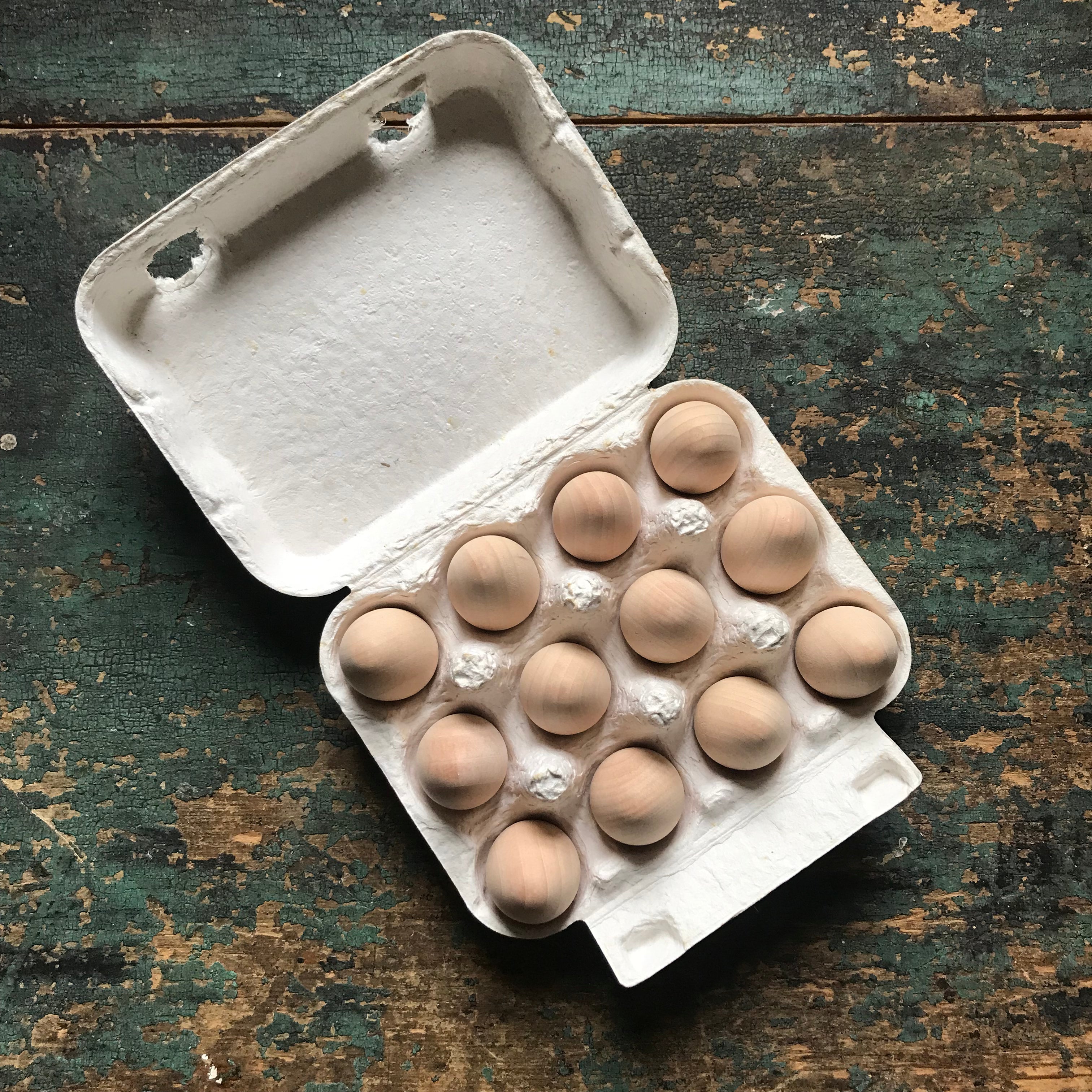 Wooden Quail Eggs in Carton - One Dozen