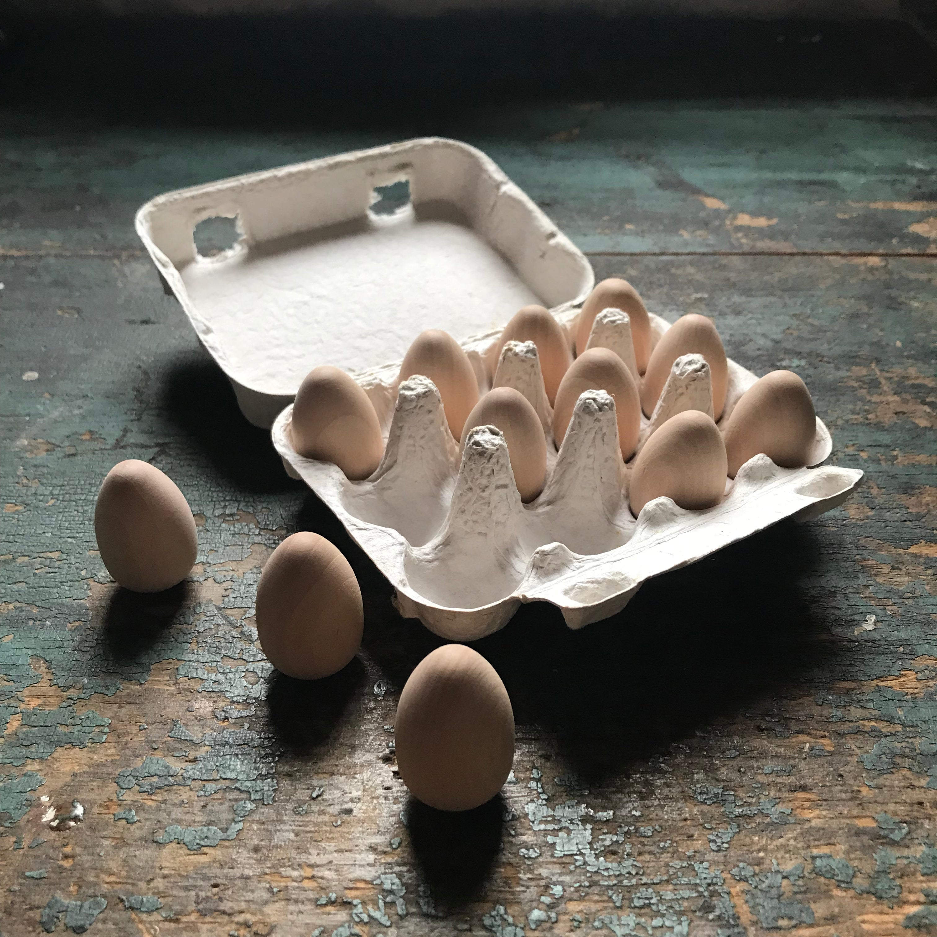 Wooden Quail Eggs in Carton - One Dozen
