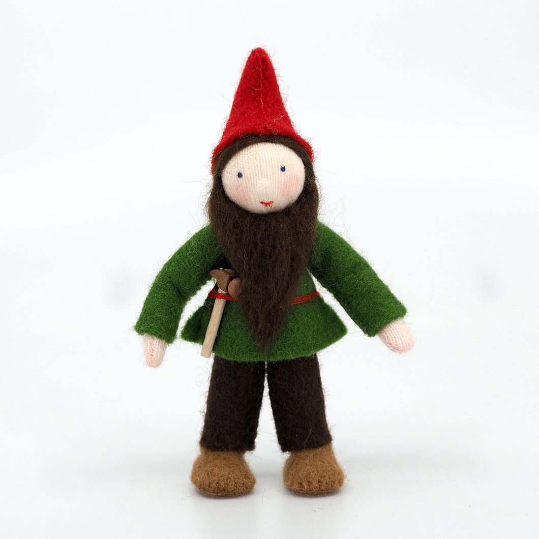 Garden Gnome with Hammer Felted Waldorf Doll