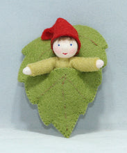 Load image into Gallery viewer, Baby Gnome in Leaf Felted Waldorf Doll - Three Skin Tones
